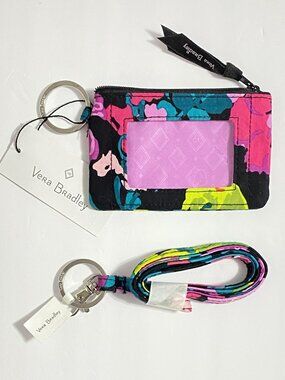 Vera Bradley Zip ID Case & Lanyard in Hilo Meadow Coin Purse Name Tag NWT